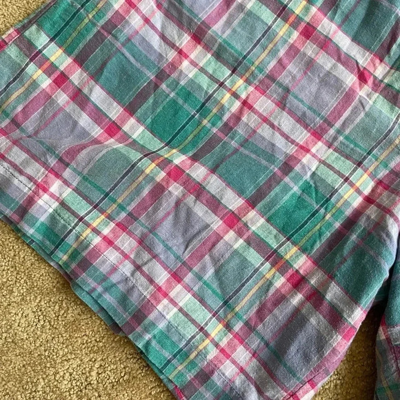 Vintage LL Bean Green Plaid Summer Shorts – Lightweight Hi-Waist w/ Tie & Pocket - Picture 13 of 13